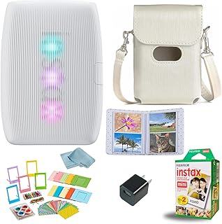 Фотопринтер Fujifilm INSTAX Mini Link 3 для смартфонов + моментальная фотопленка INSTAX Mini (20 листов) + USB-зарядное устройство + дорожная сумка BluebirdSales, фотоальбом, салфетка из микрофибры для чистки (белый цвет)
