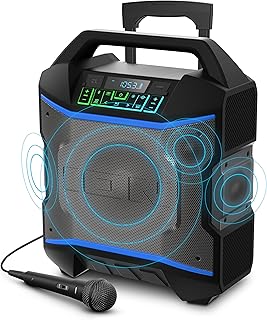ION Block Rocker — портативная Bluetooth-колонка для вечеринок на открытом воздухе с караоке-микрофоном, аккумулятором, 4 динамиками, радио, USB-портом, приложением, водостойкая, 120 Вт.