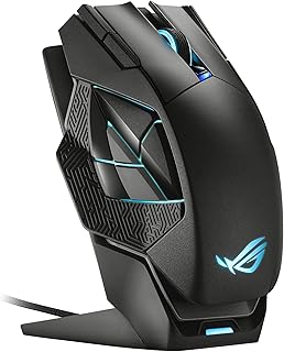 Беспроводная игровая мышь ASUS ROG Spatha X (магнитная зарядная подставка, 12 программируемых кнопок, 19 000 DPI, разъемы для быстрой замены переключателей, микропереключатели ROG, паракорд и RGB-подсветка Aura), черная.