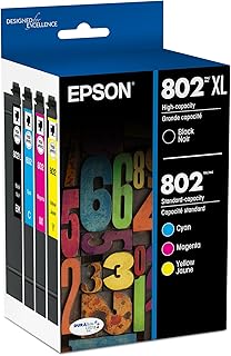 Комплект из 802 картриджей EPSON DURABrite Ultra Ink высокой емкости (черный и стандартный цветной, T802XL-BCS) совместим с моделями WorkForce Pro WF-4720, WF-4730, WF-4734, WF-4740.