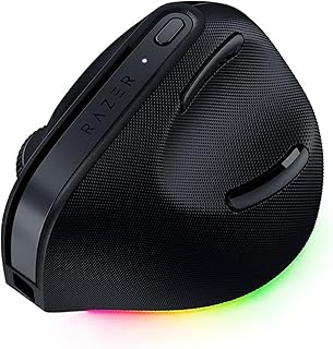 Беспроводная вертикальная мышь Razer Pro Click V2: эргономичный дизайн с 6 кнопками, подсказки ИИ при нажатии, поддержка Windows и Mac, подключение к нескольким устройствам через 2,4 ГГц, Bluetooth или проводной режим USB-C, RGB-подсветка Chroma.