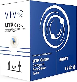 Кабель VIVO Cat6, 500 футов (152 м), полностью медный, Ethernet, 23 AWG, UTP-распределительная коробка, для локальной сети, синий, CABLE-V017