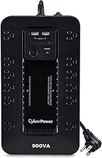 Система бесперебойного питания CyberPower ST900U, 900 ВА/500 Вт, 12 розеток, 2 порта USB для зарядки, компактная, черная.