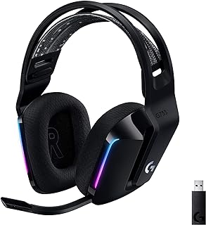Игровая беспроводная гарнитура Logitech G733 LIGHTSPEED с подвесным оголовьем, RGB-подсветкой LIGHTSYNC, микрофоном Blue VO!CE и аудиодрайверами PRO-G — черная.