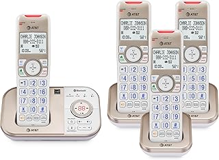 Беспроводные телефоны AT&T для дома с автоответчиком, 4 трубки, DECT 6.0, Bluetooth с возможностью расширения, интеллектуальная блокировка вызовов, определение номера звонящего, интерком и Bluetooth, подключение к сотовой сети, BL3112-4