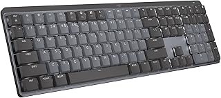 Беспроводная механическая клавиатура Logitech MX с подсветкой, тактильными бесшумными переключателями, подсветкой клавиш, Bluetooth, USB-C, macOS, Windows, Linux, iOS, Android, металлический корпус, графитовый цвет.