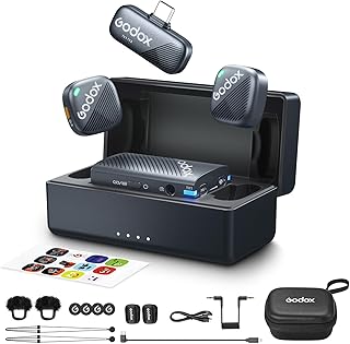 Беспроводной микрофон GODOX Cube-C Comb Kit 2 для камеры/ПК/Android/iPhone, 48 кГц/24 бит, высокое разрешение, радиус действия 1000 футов (300 м), 40 часов работы от батареи, двойная резервная аудиосистема.