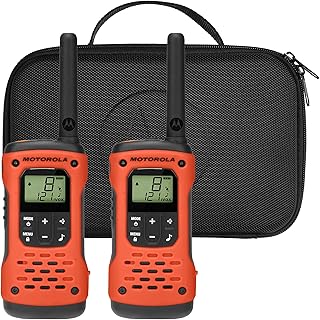 Motorola Solutions, портативная рация FRS, T605_H2O, Talkabout, водонепроницаемая рация для экстренной связи, перезаряжаемая, 22 канала, дальность действия 35 миль, оранжевая с черными элементами, комплект из 2 штук.