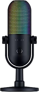 Микрофон Razer Seiren V3 Chroma RGB USB: подсветка, реагирующая на стриминг и игры, датчик отключения звука одним касанием, конденсаторный микрофон, цифровой ограничитель усиления и амортизатор, подходит для ПК, Discord, OBS Studio, XSplit — черный.