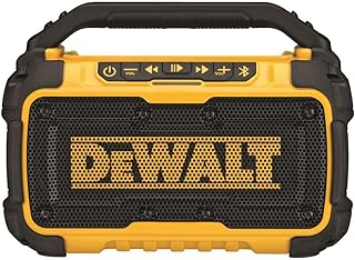 Беспроводная колонка DEWALT 20V MAX с Bluetooth, радиус действия 30 метров, прочная, подходит для строительных площадок, держатель для телефона в комплекте, работает 8-10 часов от одной зарядки (DCR010)