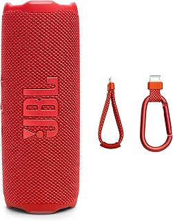 JBL Flip 7 — портативная водонепроницаемая и ударопрочная колонка, мощный профессиональный звук с функцией AI Sound Boost, 16 часов воспроизведения и система фиксации PushLock со сменными аксессуарами (красный).
