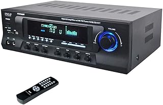 Беспроводной Bluetooth-усилитель мощности Pyle - 300 Вт, 4-канальный стереоресивер для домашнего кинотеатра с USB, AM/FM, 2 микрофонными входами с эхо, RCA, светодиодным индикатором, селектором акустических систем, для студийного и домашнего использования, черный - PT272AUBT
