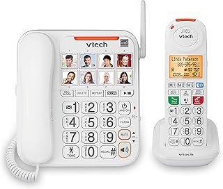 VTech SN5147 — проводной/беспроводной телефон для пожилых людей с усилителем звука, автоответчиком, блокировкой вызовов, сверхгромким визуальным звуковым сигналом 90 дБ, функцией голосового сопровождения одним касанием на трубке (до 50 дБ), белый.
