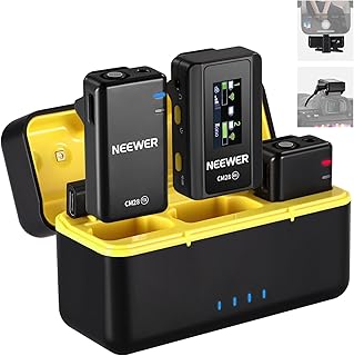 Беспроводной петличный микрофон NEEWER CM28 с зарядным кейсом, шумоподавлением, 4 ГБ памяти, 9 часов записи, 48 кГц, 16-битное несжатое аудио, совместим с iPhone, iPad, Android, ПК, камерами.