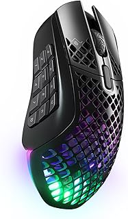 Беспроводная игровая мышь SteelSeries Aerox 9 с RGB-подсветкой - Сверхлегкая, водостойкая конструкция - 18 кнопок - Bluetooth/2,4 ГГц - Оптический сенсор TrueMove Air 18K DPI