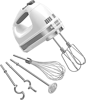Цифровой ручной миксер KitchenAid с 9 скоростями, насадками Turbo Beater II и венчиком Pro Whisk — белый.