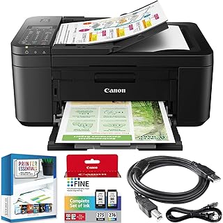 Беспроводной многофункциональный принтер Canon PIXMA TR4720 с автоматической подачей документов, мобильной печатью, копированием, факсом и сканером, черный, артикул 5074C002, в комплекте с USB-кабелем DGE и набором программного обеспечения для малого бизнеса.