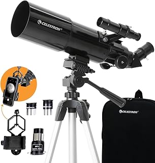Портативный рефракторный телескоп Celestron Travel Scope 80 – апертура 80 мм, полностью просветленная оптика – в комплекте штатив, адаптер для смартфона, рюкзак и программное обеспечение – идеально подходит для начинающих и путешествий.