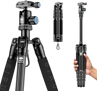 Штатив Sirui Compact Traveler 5C, 54,3 дюйма, легкий, из углеродного волокна, для путешествий, с шаровой головкой для панорамной съемки 360° и быстросъемной площадкой Arca Swiss, максимальная нагрузка 8,8 фунтов.