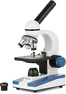 Портативный светодиодный монокулярный микроскоп AmScope M150 для студентов, увеличение 40-1000X - Комплект микроскопа включает пылезащитный чехол, 2 зажима и 2 окуляра.
