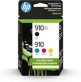 Оригинальные чернильные картриджи HP 910 (голубой, пурпурный, желтый) / 910XL (черный) (4 шт.) | Подходят для принтеров OfficeJet 8010, 8020 и OfficeJet Pro 8020, 8030 | Подходят для программы Instant Ink | 3JB41AN