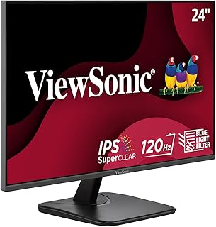 Монитор ViewSonic VA2456A-MHD 24 дюйма, IPS-матрица, разрешение 1080p, частота обновления 120 Гц, функция защиты зрения, входы HDMI, DisplayPort и VGA для дома и офиса.
