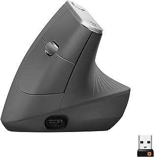 Беспроводная мышь Logitech MX Vertical – эргономичный дизайн, снижающий мышечное напряжение, позволяет перемещать контент между 3 окнами и компьютерами Apple, перезаряжаемая, графитового цвета.