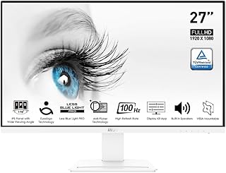 Монитор MSI Pro MP273AW, 27 дюймов, 1920 x 1080 (FHD), IPS, 100 Гц, сертифицирован TUV Eyesight Protection, время отклика 4 мс, DisplayPort, HDMI, регулировка наклона, белый.