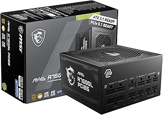 Блок питания MSI MAG A750GL PCIE 5.1 ​​и ATX 3.1 для игр — полностью модульный — сертифицирован по стандарту 80 Plus Gold, 750 Вт — компактный размер — блок питания ATX — 10-летняя гарантия