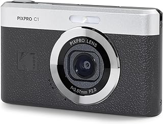 Цифровая фотокамера KODAK PIXPRO C1 с зумом — компактная 13-мегапиксельная камера типа «наведи и снимай», 2,8-дюймовый ЖК-экран с возможностью поворота на 180°, ретро-винтажный дизайн, 4-кратный зум и видео Full HD 1080p для путешествий и видеоблогинга, черный цвет.