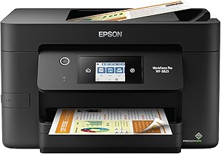 Беспроводной многофункциональный принтер Epson Workforce Pro WF-3823 с автоматической двусторонней печатью, автоподатчиком документов на 35 страниц, лотком для бумаги на 250 листов и 2,7-дюймовым цветным сенсорным экраном, черный.