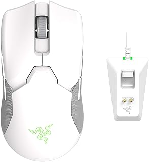 Беспроводная игровая мышь Razer Viper Ultimate Lightweight и док-станция для зарядки с RGB-подсветкой: технология Hyperspeed Wireless, оптический сенсор 20K DPI, вес 74 г, время работы от батареи 70 часов, цвет Mercury White.