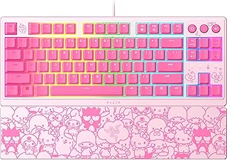 Игровая клавиатура Razer Ornata V3 TKL: низкопрофильные клавиши - мехамбранные переключатели - колпачки клавиш с УФ-покрытием - мультимедийные клавиши с подсветкой - 8-зонная RGB-подсветка - магнитная подставка для запястий - издание Hello Kitty & Friends