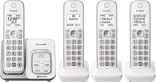 Беспроводной телефон Panasonic с автоответчиком, Bluetooth Link2Cell, голосовым помощником и расширенной блокировкой вызовов, расширяемая система с 4 трубками - KX-TGD864W (белый)