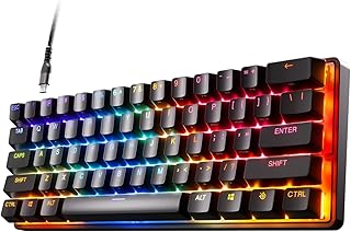 Новая мини-клавиатура SteelSeries Apex 9 Mini с возможностью быстрой замены переключателей и оптическим приводом – компактный дизайн (60%) – оптические переключатели – RGB-подсветка – алюминиевый корпус – колпачки клавиш из PBT-пластика, изготовленные методом двойного литья.