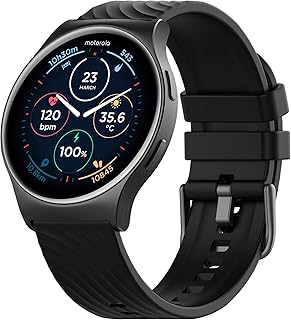 Motorola Moto Watch 120 — Премиальные смарт-часы с Bluetooth, AMOLED-дисплеем, 10-дневным временем автономной работы, отслеживанием сердечного ритма и уровня кислорода в крови, мониторингом физической активности и здоровья, совместимые с Android и iPhone — Цвет: Черный (Phantom Black)