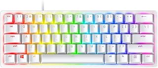 Игровая клавиатура Razer Huntsman Mini 60%: быстрые переключатели, оптические переключатели с щелчком, RGB-подсветка Chroma, колпачки клавиш из PBT-пластика, встроенная память, функция Snap Tap, белый цвет.