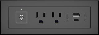 Встраиваемый сетевой фильтр Legrand Wiremold RDSZCBK radiant для мебели с USB-портом и выключателем, 2 розетки, USB-порт типа A/C, шнур длиной 1,8 метра, черный.
