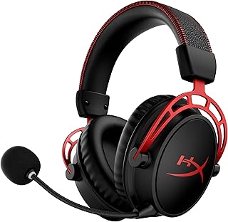 HyperX Cloud Alpha Wireless — игровая гарнитура для ПК, 300 часов автономной работы, DTS Headphone:X Spatial Audio, амбушюры из пены с эффектом памяти, двухкамерные излучатели, микрофон с шумоподавлением, прочный алюминиевый каркас, красный цвет.
