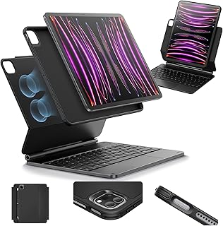 Чехол ESR для iPad Pro 12.9 с клавиатурой, магнитной подставкой Easy-Set, режимами портретной/приподнятой ориентации для iPad Pro 12.9 (2022/2021/2020/2018), съемный защитный чехол, серия Rebound 360, цвет угольно-серый.