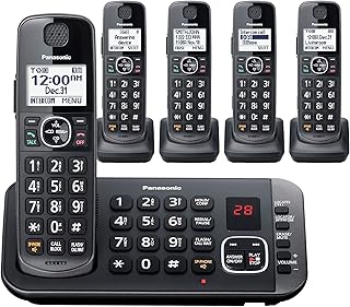 Беспроводная телефонная система Panasonic DECT 6.0 с возможностью расширения, автоответчиком и улучшенным шумоподавлением — 5 трубок — KX-TGE645M (металлический черный)