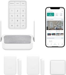 Базовый комплект домашней системы безопасности Wyze: центральный блок, клавиатура, датчик движения, датчики открытия дверей (2 шт.); совместим с камерами Wyze Cam, датчиками протечки и климат-контроля; 3 месяца круглосуточного профессионального мониторинга включены, требуется подписка.