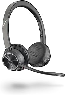 Беспроводная гарнитура Poly - Voyager 4320 UC (Plantronics) - Наушники с микрофоном на штанге - Подключение к ПК/Mac через Bluetooth-адаптер USB-A, к мобильному телефону через Bluetooth - Совместимость с Teams, Zoom и другими программами.