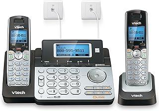 Беспроводная телефонная система VTech DS6151-2 с двумя трубками и двумя линиями для дома или малого бизнеса, с цифровым автоответчиком и почтовым ящиком на каждой линии, серебристый.