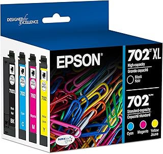 Комплект из 702 картриджей EPSON DURABrite Ultra Ink высокой емкости (черный и стандартный цветной, T702XL-BCS) совместим с моделями WorkForce Pro WF-3720, WF-3730, WF-3733.