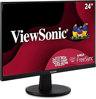 Монитор ViewSonic VA2447-MH 24 дюйма Full HD 1080p с частотой обновления 100 Гц, поддержкой FreeSync, ультратонкой рамкой, функцией защиты зрения, входами HDMI и VGA для дома и офиса.
