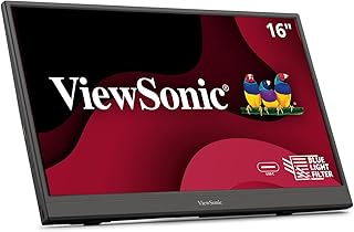Портативный 16-дюймовый монитор ViewSonic VA1653 с разрешением 1080p FHD IPS, функцией защиты зрения, встроенной подставкой, разъемами USB-C, Mini HDMI и защитным чехлом. Подходит в качестве дополнительного экрана для ноутбуков, ПК, Mac и игровых консолей.