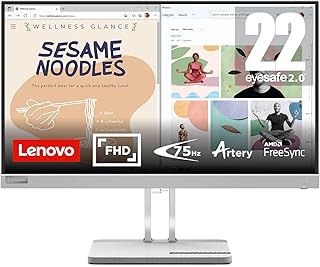 Монитор Lenovo L22e-40, 21,45 дюйма, разрешение Full HD, яркость 250 нит, частота обновления 75 Гц, AMD FreeSync, порты HDMI и VGA, регулируемая по наклону подставка, естественное снижение синего света, цвет «Облачно-серый».