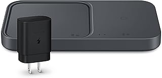 Беспроводное зарядное устройство SAMSUNG 15 Вт с кабелем USB-C, позволяет заряжать 2 устройства одновременно, беспроводная сверхбыстрая зарядная панель для телефонов и устройств Galaxy, 2022 год, версия для США, черный.