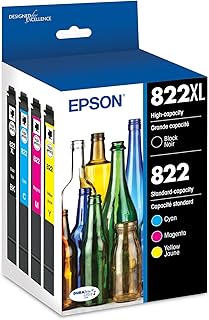 Комплект из 822 картриджей EPSON DURABrite Ultra Ink высокой емкости (черный и стандартный цветной, T822XL-BCS) совместим с моделями WorkForce Pro WF-3820, WF-3823, WF-4820, WF-4830, WF-4833, WF-4834.